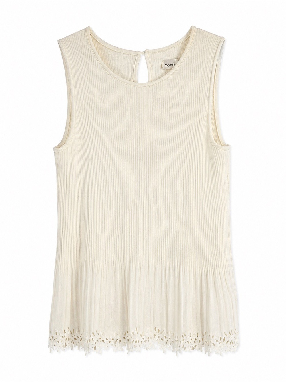 Cupio Ivory Ribbed Sleeveless Tank with Eyelet Hem
